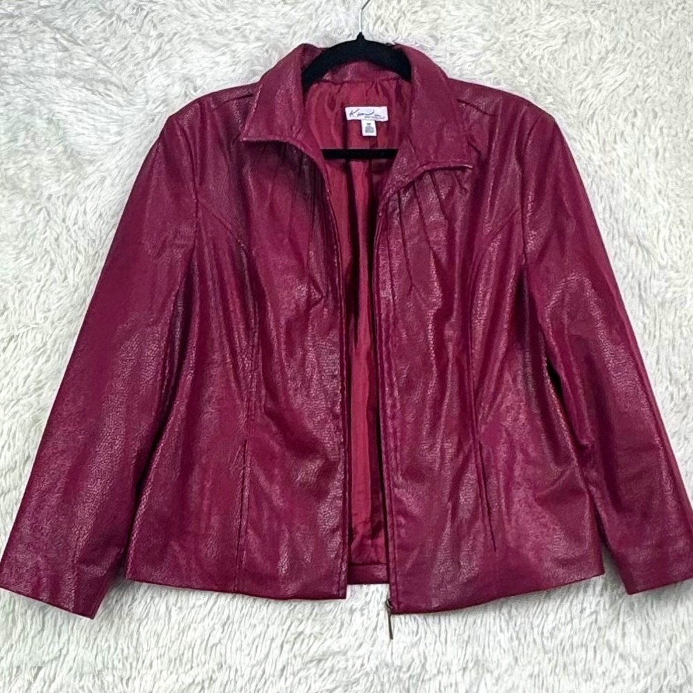 Vintage Y2K Kim Rogers Petite Burgundy Embossed Zip Jacket 12P